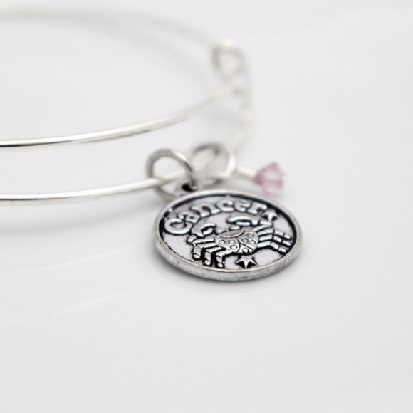 June Cancer Adjustable Charm Bangle - Handmade Zodiac Bracelet - Picture 8 of 11